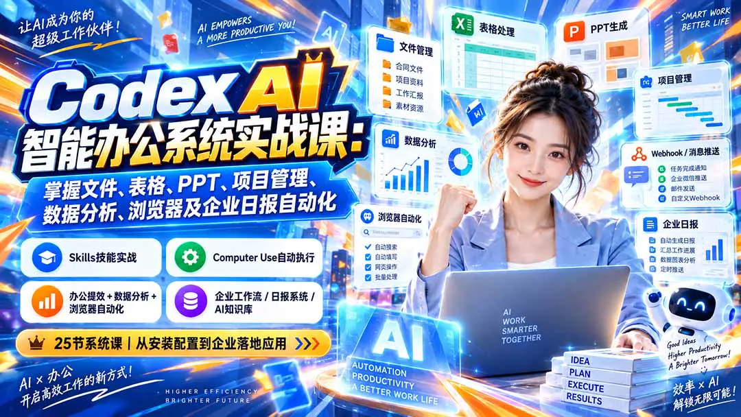 Codex AI智能办公系统实战课:从环境配置、Skills技能到办公自动化与企业工作流
