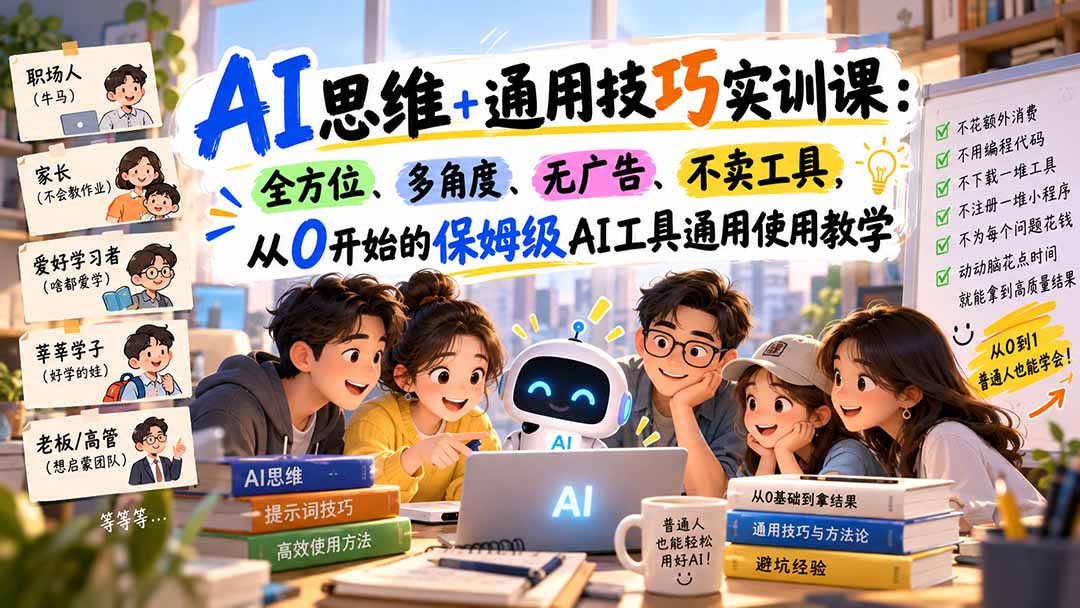 普通人AI工具0到1保姆级课：从零基础零代码到学会用出结果，培养AI思维与使用习惯