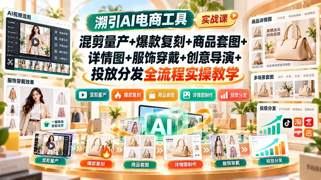 AI电商工具课:从混剪量产、爆款复刻到商品套图与广告投放分发,打通电商内容生产