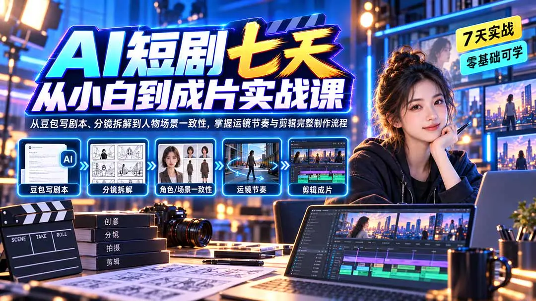 AI短剧完整制作流程:零基础从剧本分镜到人物场景一致性控制,再到运镜节奏与剪辑成片