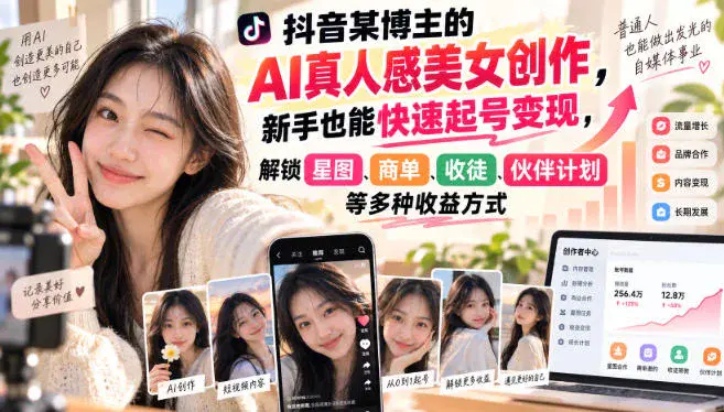 抖音AI真人感美女视频创作:新手起号到变现