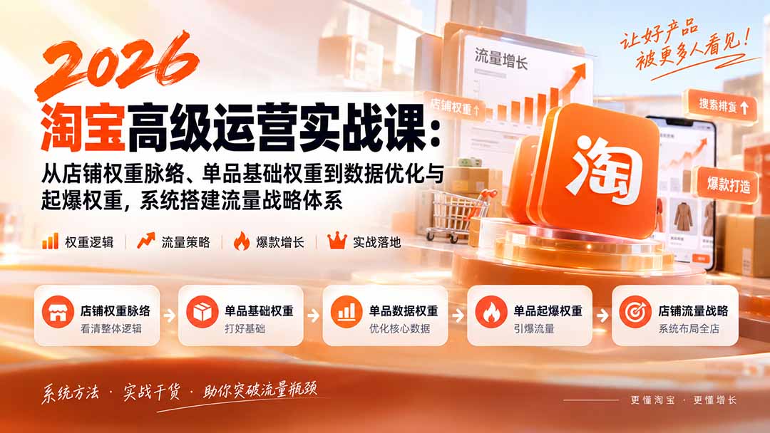 2026淘宝高级运营实战课：从店铺权重、单品基础/数据/起爆权重到店铺流量战略，打通爆款增长进阶体系