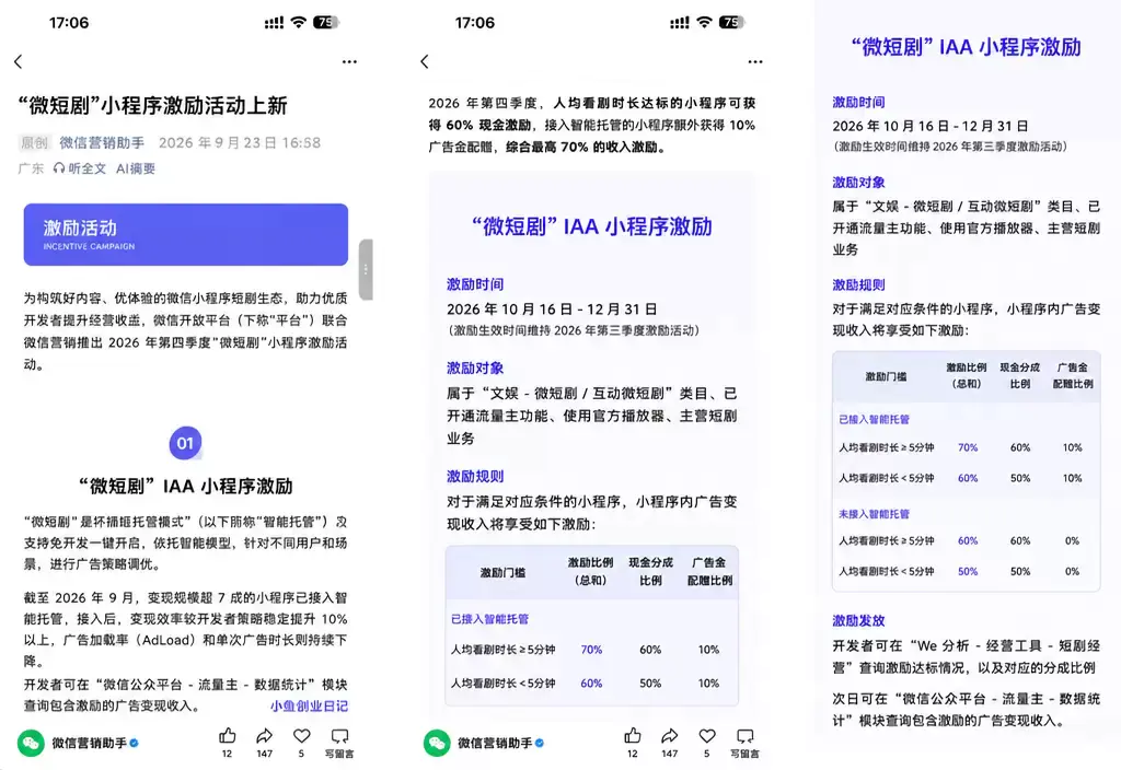 【图文】微信微短剧小程序激励活动:最高可拿70%收入激励