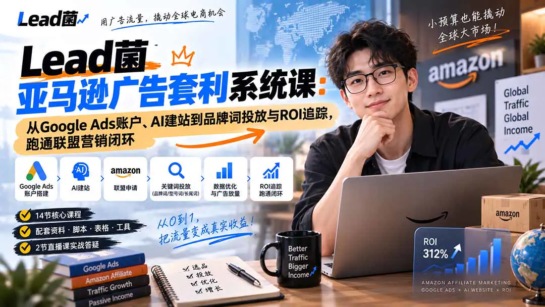 亚马逊广告套利系统课:从Google Ads账户、AI建站到品牌词投放、CPC测算与ROI追踪,跑通联盟营销闭环