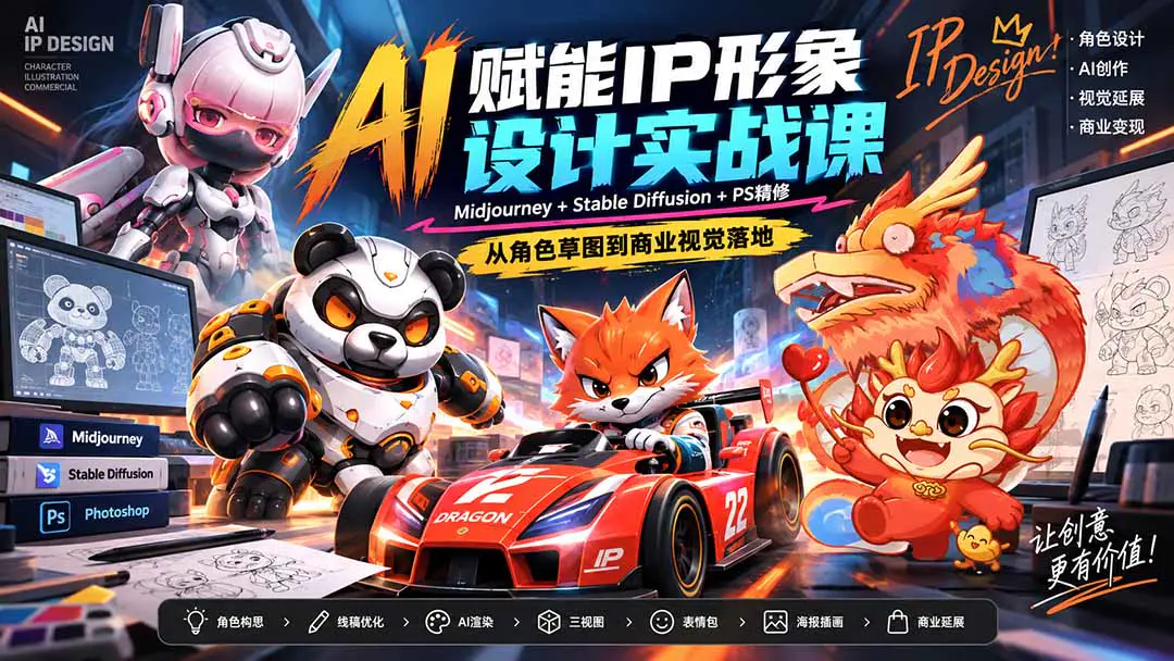 AI赋能IP形象设计实战课:从策划构思、角色三视图到AI辅助创作,跑通原创IP设计与商业落地全流程