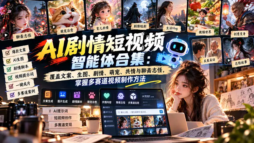 AI短视频智能体合集:覆盖文生图提示词、爆款文案与微缩世界/古诗词/萌宠短剧等专项赛道工作流(飞书文档)