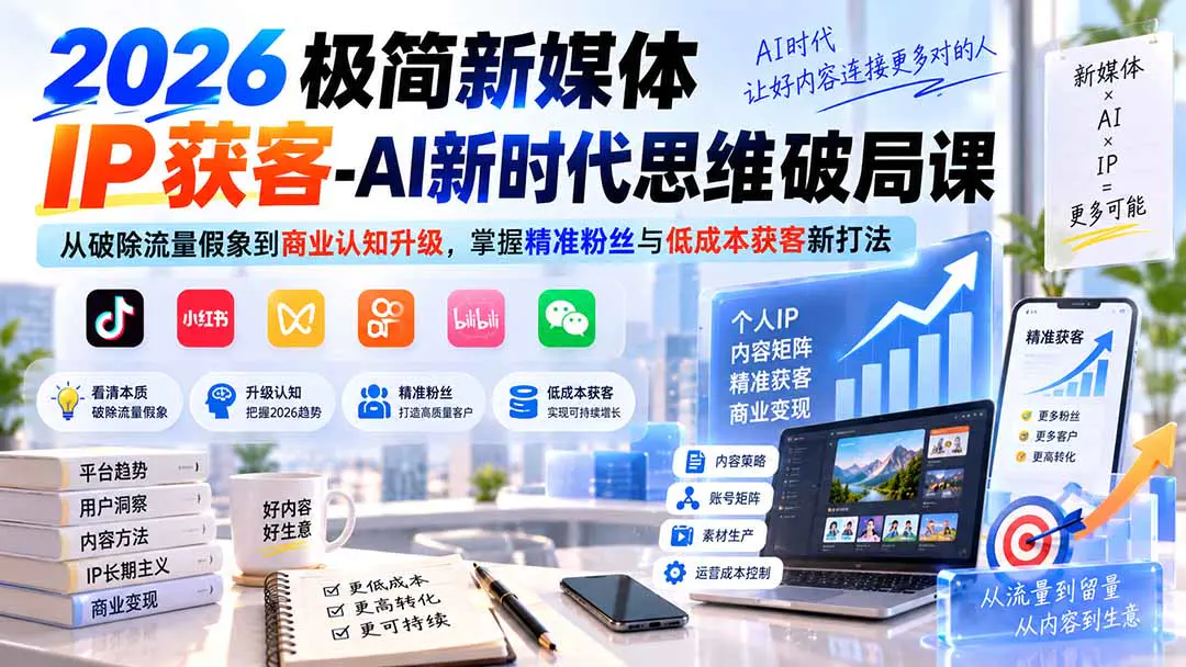 新媒体AI短视频实战:AI辅助选题文案脚本+手机拍摄剪辑提效,低成本跑通个人IP获客全流程