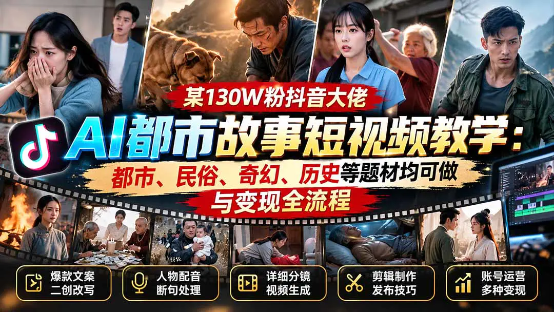抖音AI都市故事短视频教学:从爆款文案二创、配音断句到人物锁定与分镜成片全流程