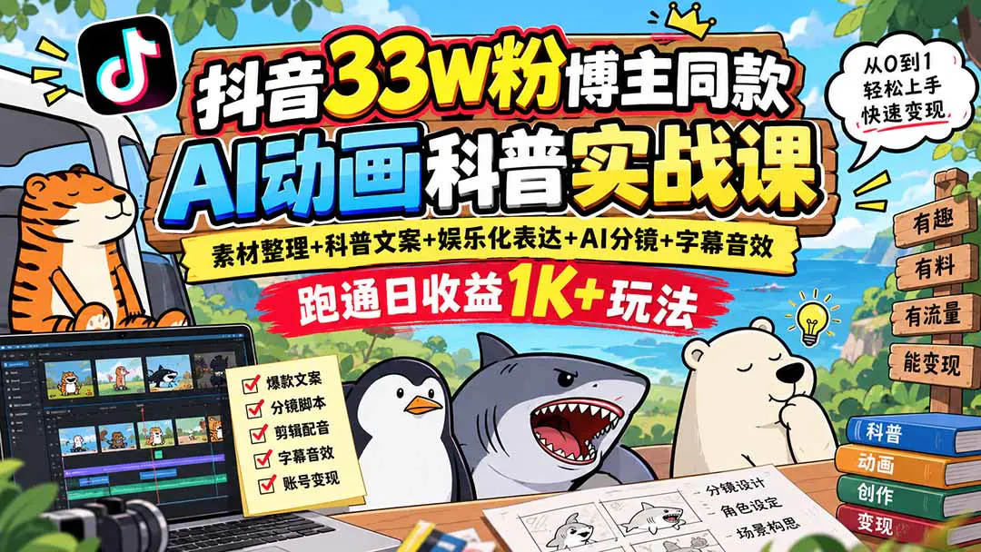 抖音AI动画科普实战课,从爆款文案、AI动画制作到剪辑配音,跑通内容生产与变现链路