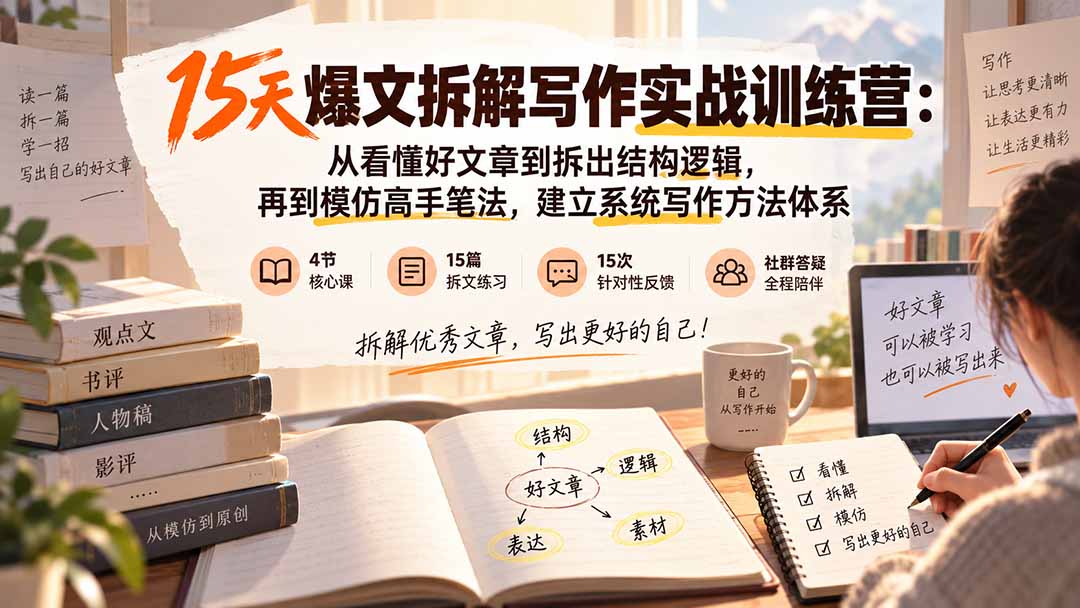 爆文拆解写作实战训练营：从阅读到输出，掌握观点文、书评、人物稿的拆解方法与写作逻辑