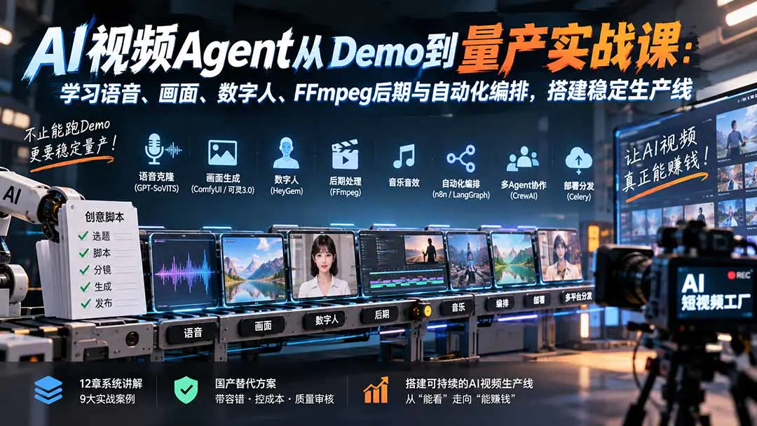 AI短视频Agent进阶课:从语音克隆、角色一致性到多Agent协作与自动分发变现