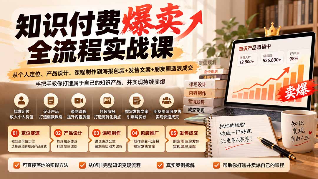 知识付费从0到1实战课:从个人定位、课程开发到海报文案与朋友圈发售成交全流程