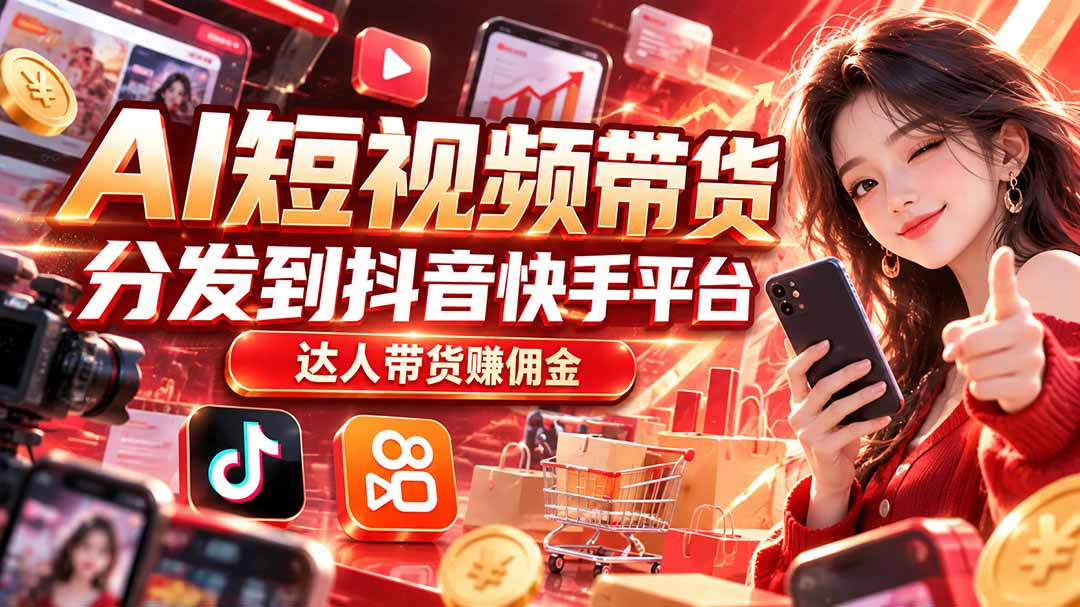 AI短视频带货，分发到抖音快手平台，达人带货赚佣金