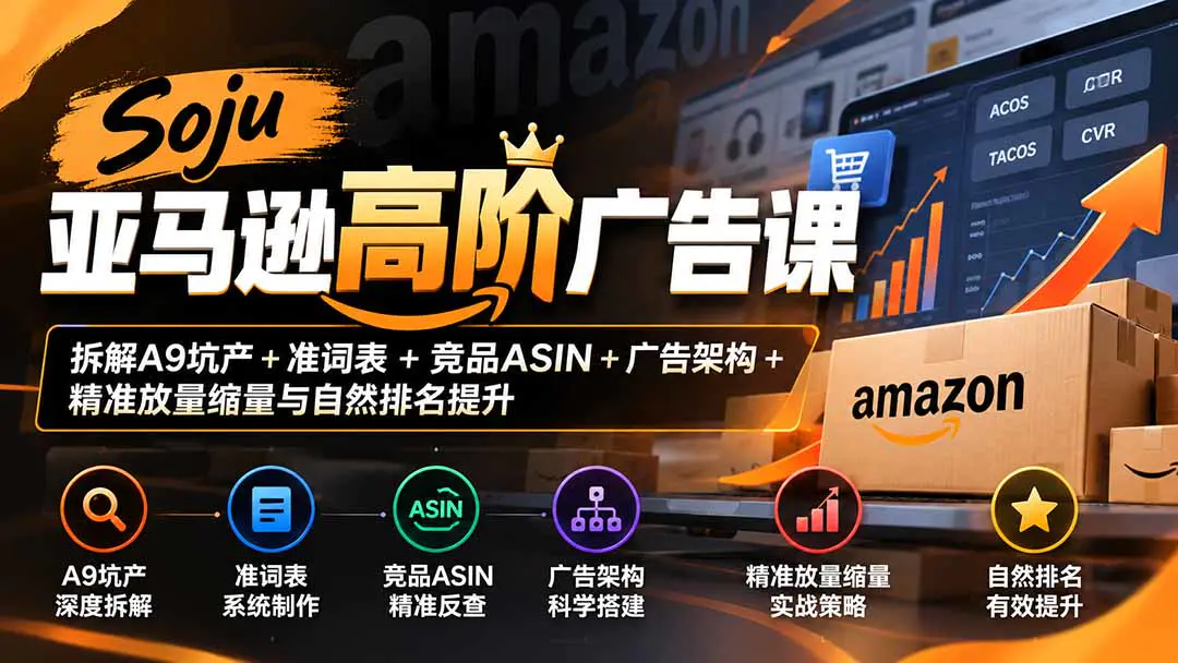 亚马逊高阶广告课:A9坑产+准词表+竞品ASIN+广告架构+放量缩量与自然排名提升