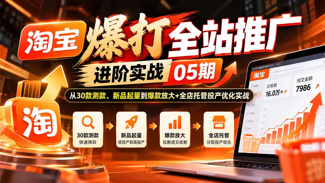 淘宝爆打全站推广课:从计划创建、批量测款到新品起量、爆款放大与全店托管优化