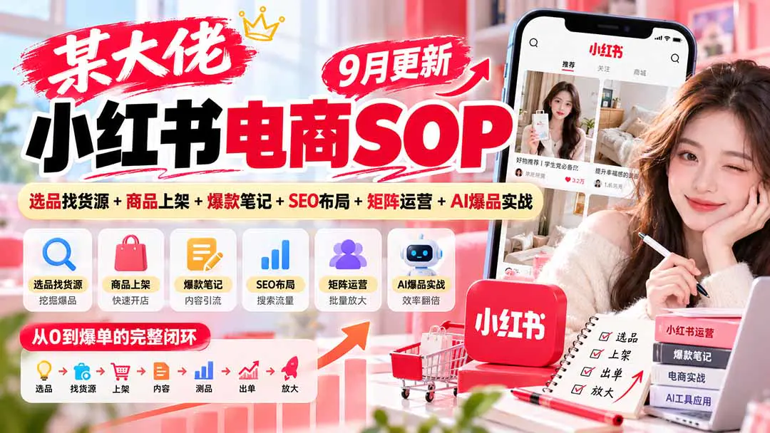 小红书电商SOP实操课:从选品上架、笔记SEO到测品放大与AI矩阵运营(飞书文档)