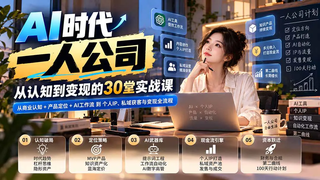 AI时代一人公司30堂实战课:从商业认知、AI提效到IP获客、产品发售与现金流增长
