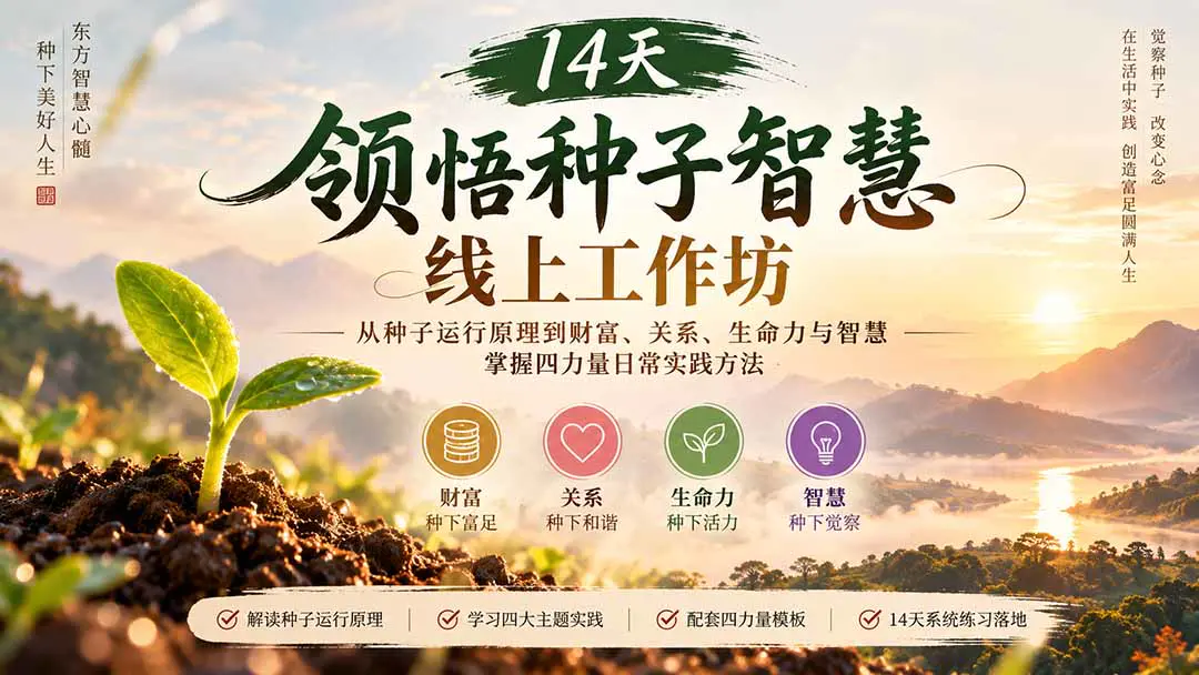 领悟种子智慧线上工作坊,从种子运行原理到财富、关系、生命力与智慧,掌握四力量日常实践方法