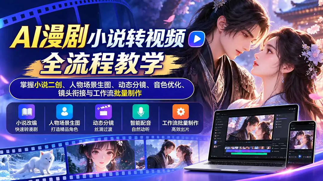 AI漫剧视频制作课:小说一键转漫剧、角色场景生图、分镜衔接与批量生成实战