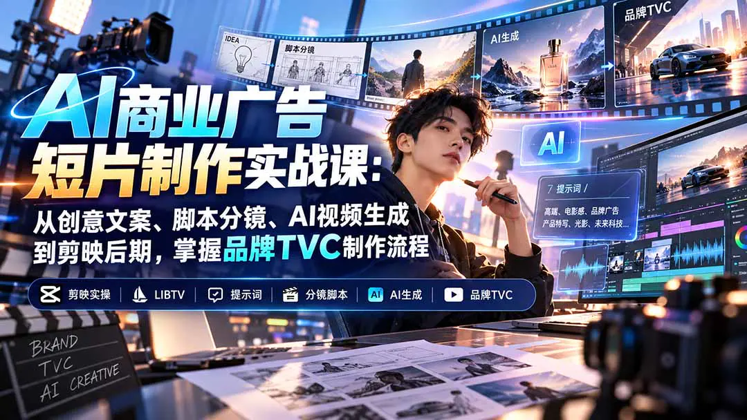 AI广告实战课:从剪映LIBTV操作到青花郎、保时捷等商业级广告短片与漫剧制作